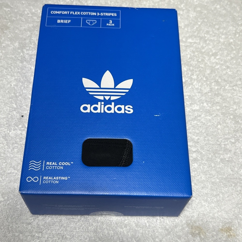 ADIDAS Comfort Flex Cotton 3-Stripes Briefs Black MENS 3-Pack Size M Stretch NIB